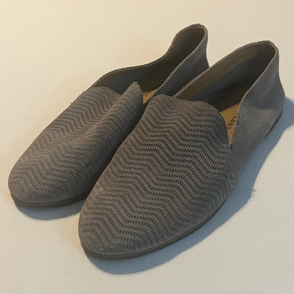 Lucky Brand Gray Suede Textured Chevron Slip On Loafers Flats Womens‎